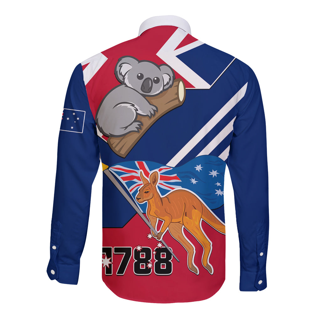Australia Day Kangaroo and Koala With Flag Long Sleeve Button Shirt - Wonder Print Shop