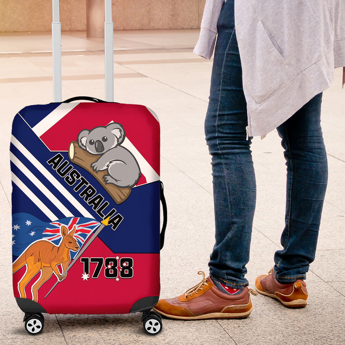 Australia Day Kangaroo and Koala With Flag Luggage Cover - Wonder Print Shop