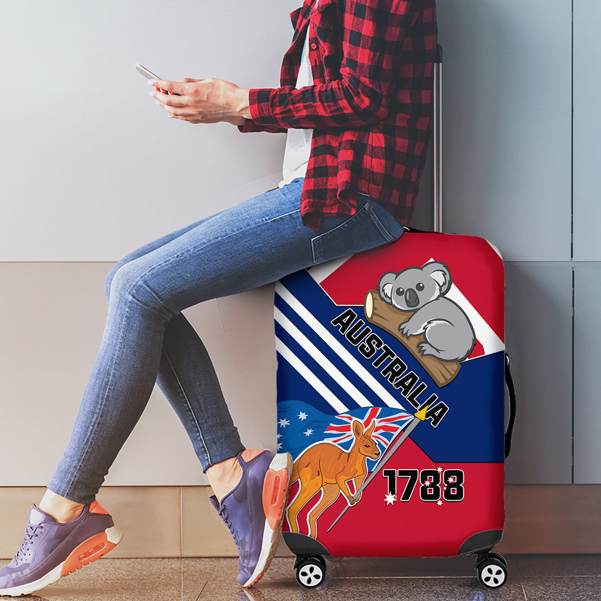 Australia Day Kangaroo and Koala With Flag Luggage Cover - Wonder Print Shop