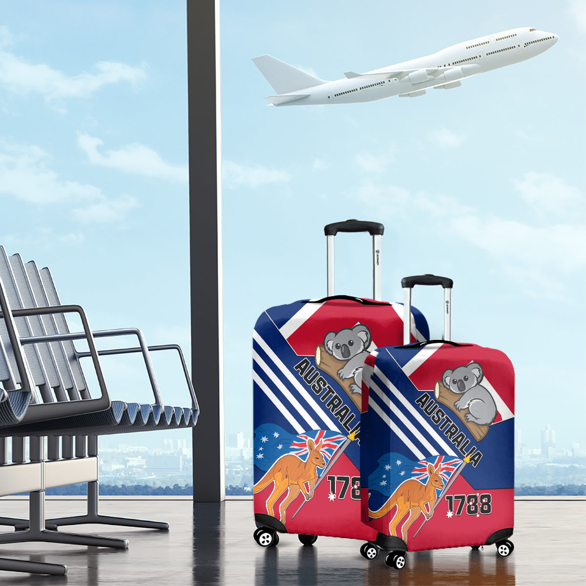 Australia Day Kangaroo and Koala With Flag Luggage Cover - Wonder Print Shop