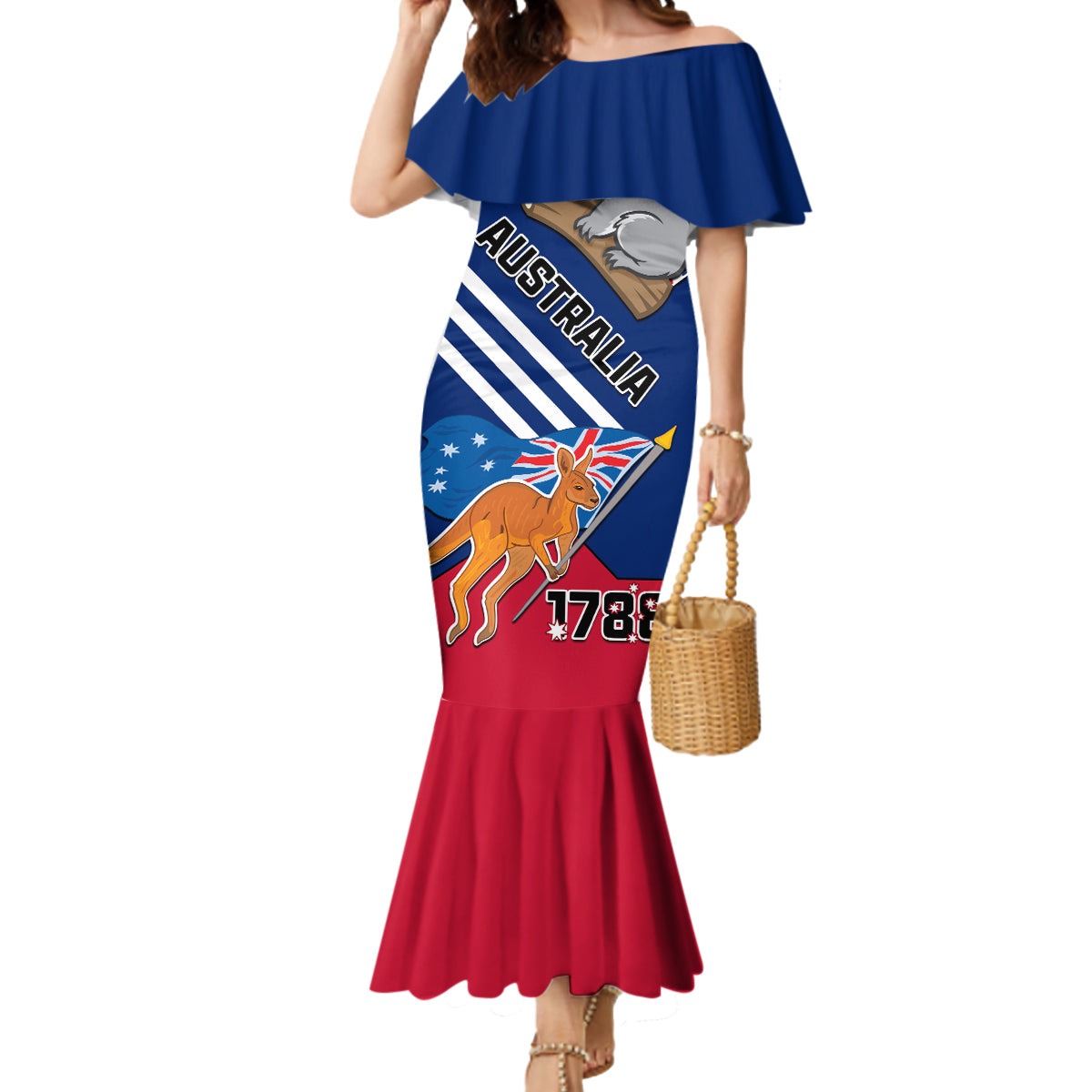 Australia Day Kangaroo and Koala With Flag Mermaid Dress - Wonder Print Shop