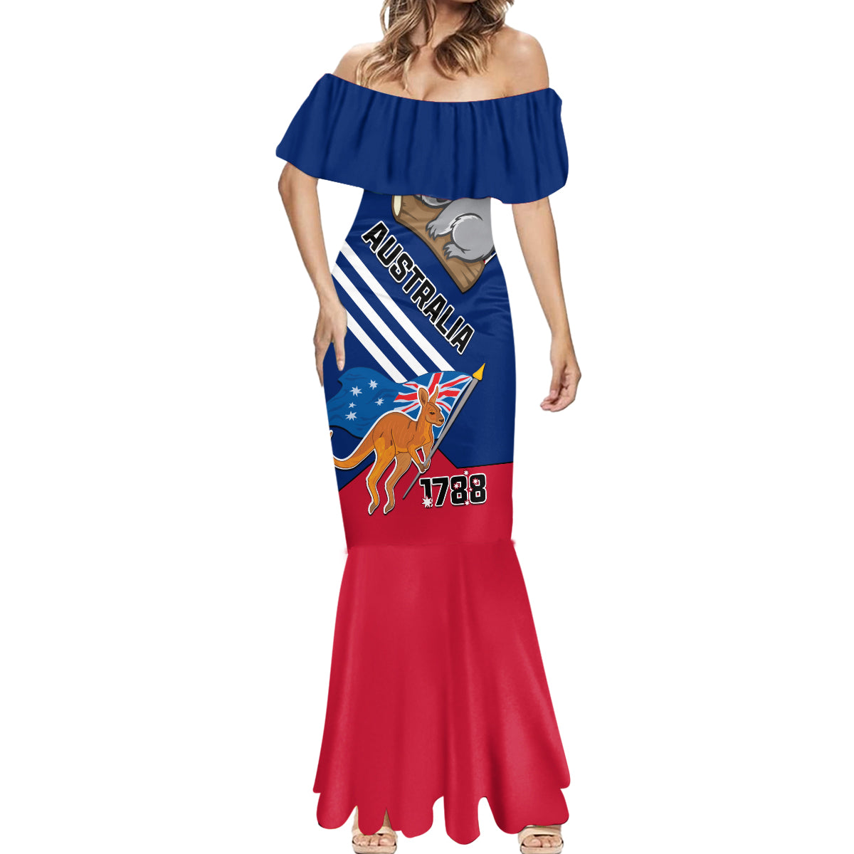 Australia Day Kangaroo and Koala With Flag Mermaid Dress - Wonder Print Shop