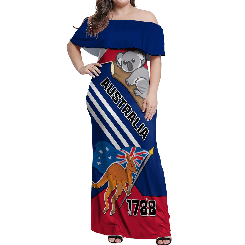 Australia Day Kangaroo and Koala With Flag Off Shoulder Maxi Dress - Wonder Print Shop