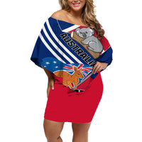Australia Day Kangaroo and Koala With Flag Off Shoulder Short Dress - Wonder Print Shop
