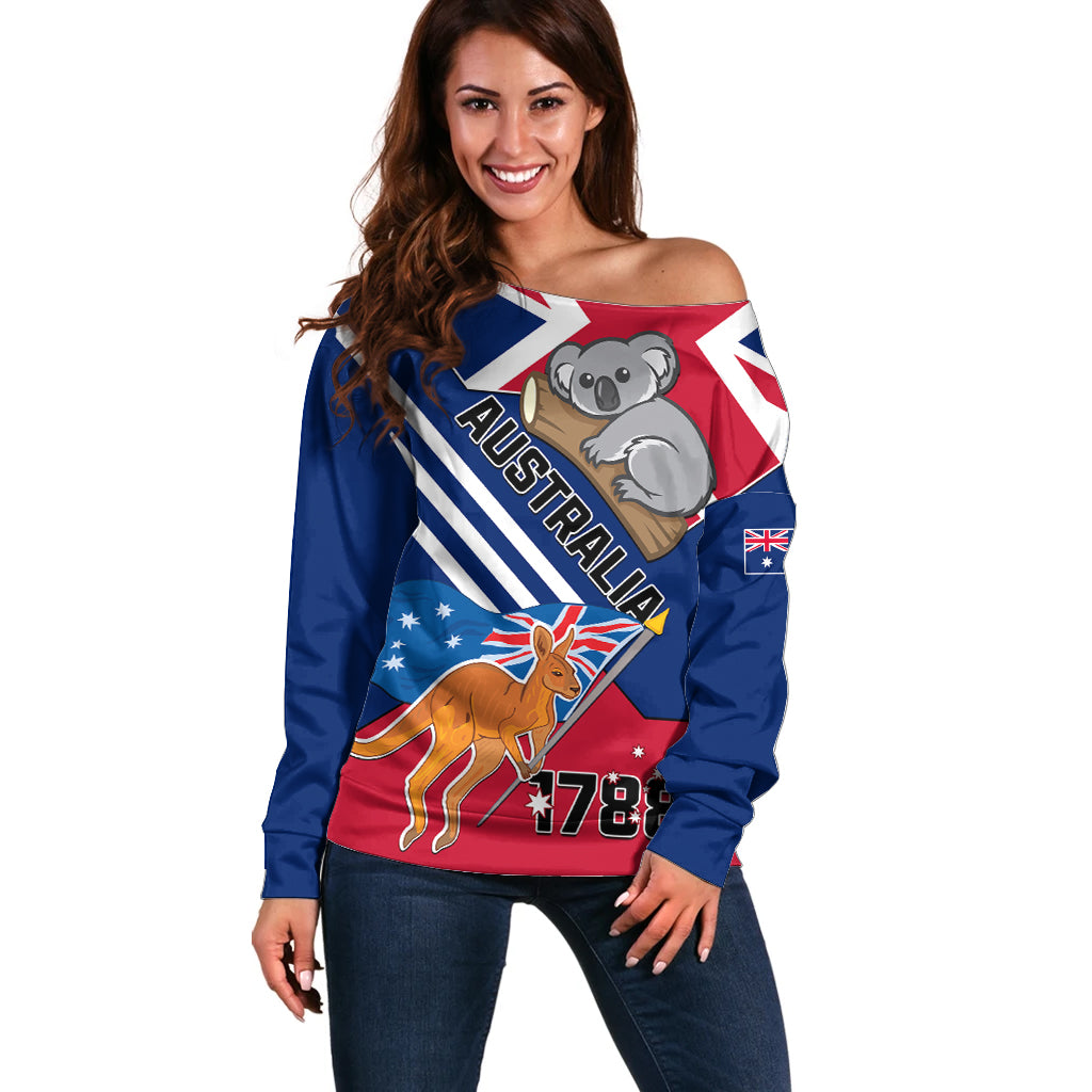 Australia Day Kangaroo and Koala With Flag Off Shoulder Sweater - Wonder Print Shop