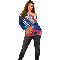 Australia Day Kangaroo and Koala With Flag Off Shoulder Sweater - Wonder Print Shop
