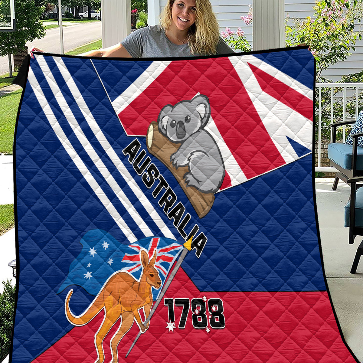 Australia Day Kangaroo and Koala With Flag Quilt - Wonder Print Shop