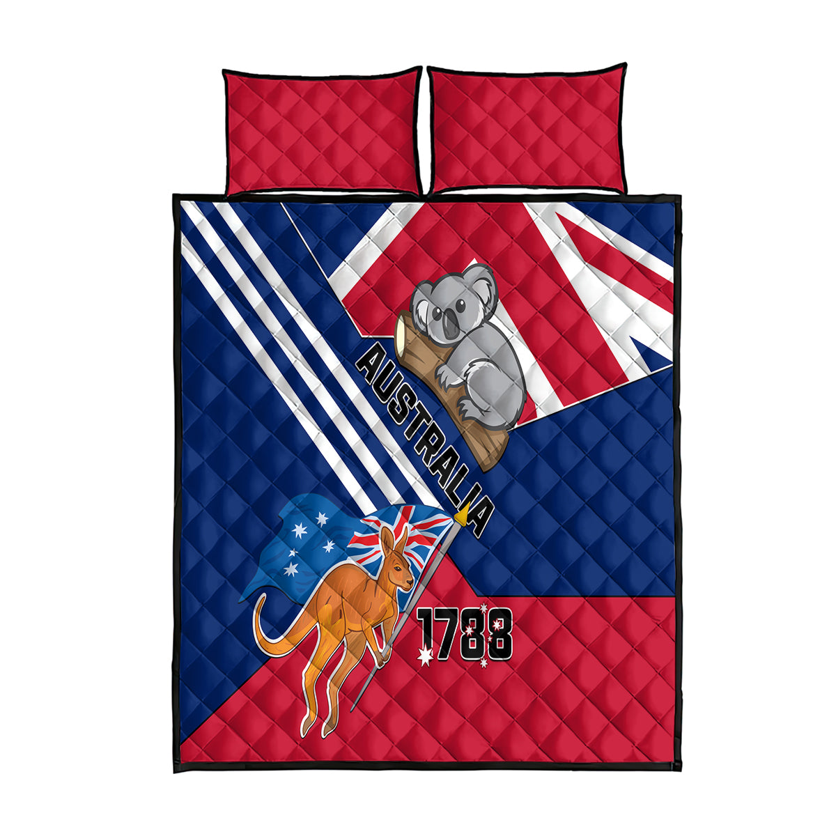 Australia Day Kangaroo and Koala With Flag Quilt Bed Set - Wonder Print Shop