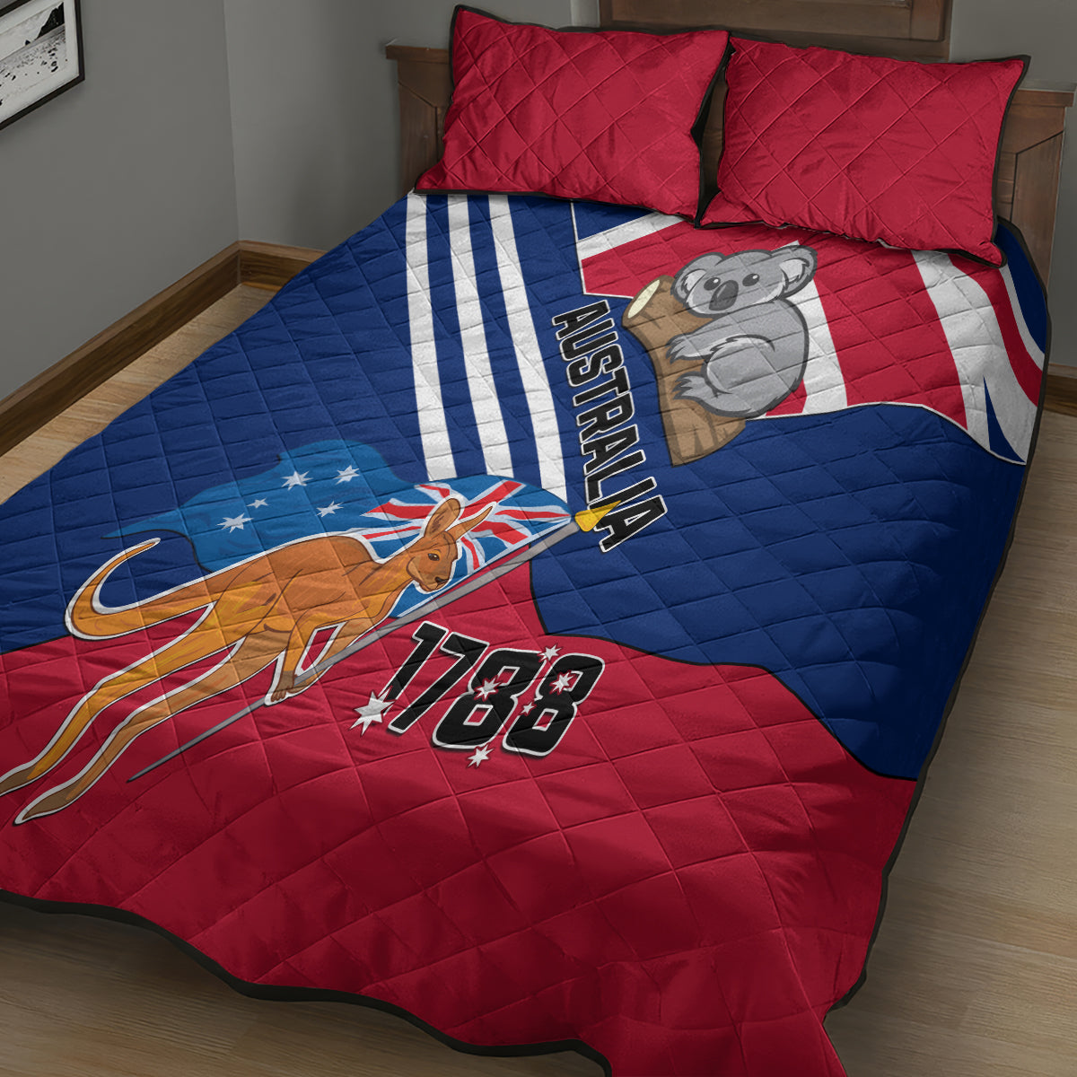 Australia Day Kangaroo and Koala With Flag Quilt Bed Set - Wonder Print Shop