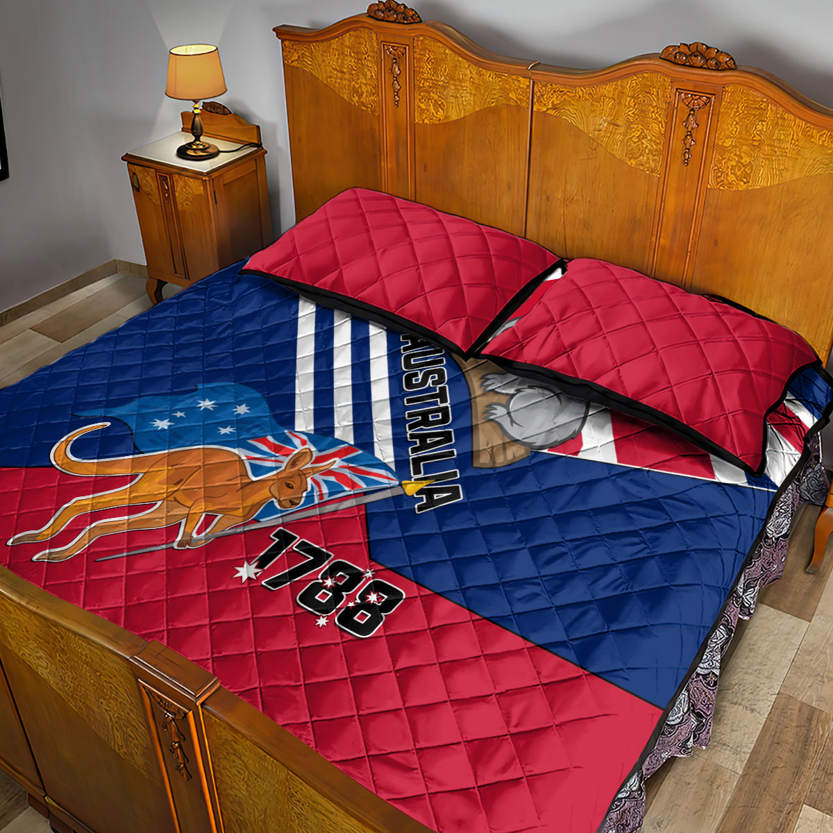 Australia Day Kangaroo and Koala With Flag Quilt Bed Set - Wonder Print Shop