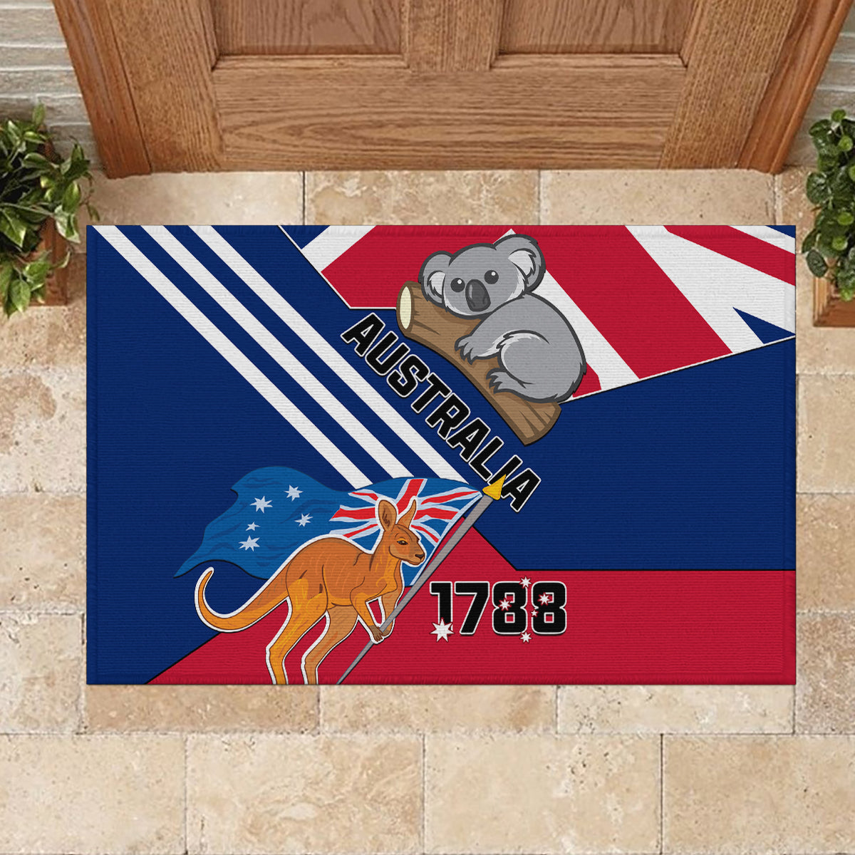 Australia Day Kangaroo and Koala With Flag Rubber Doormat - Wonder Print Shop