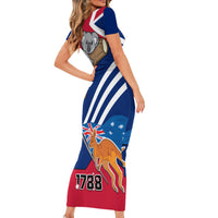 Australia Day Kangaroo and Koala With Flag Short Sleeve Bodycon Dress - Wonder Print Shop