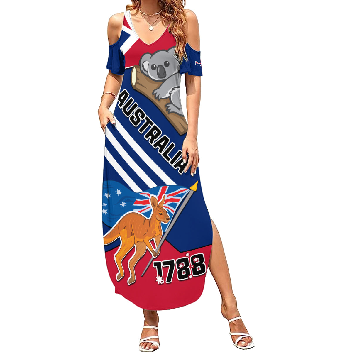 Australia Day Kangaroo and Koala With Flag Summer Maxi Dress - Wonder Print Shop