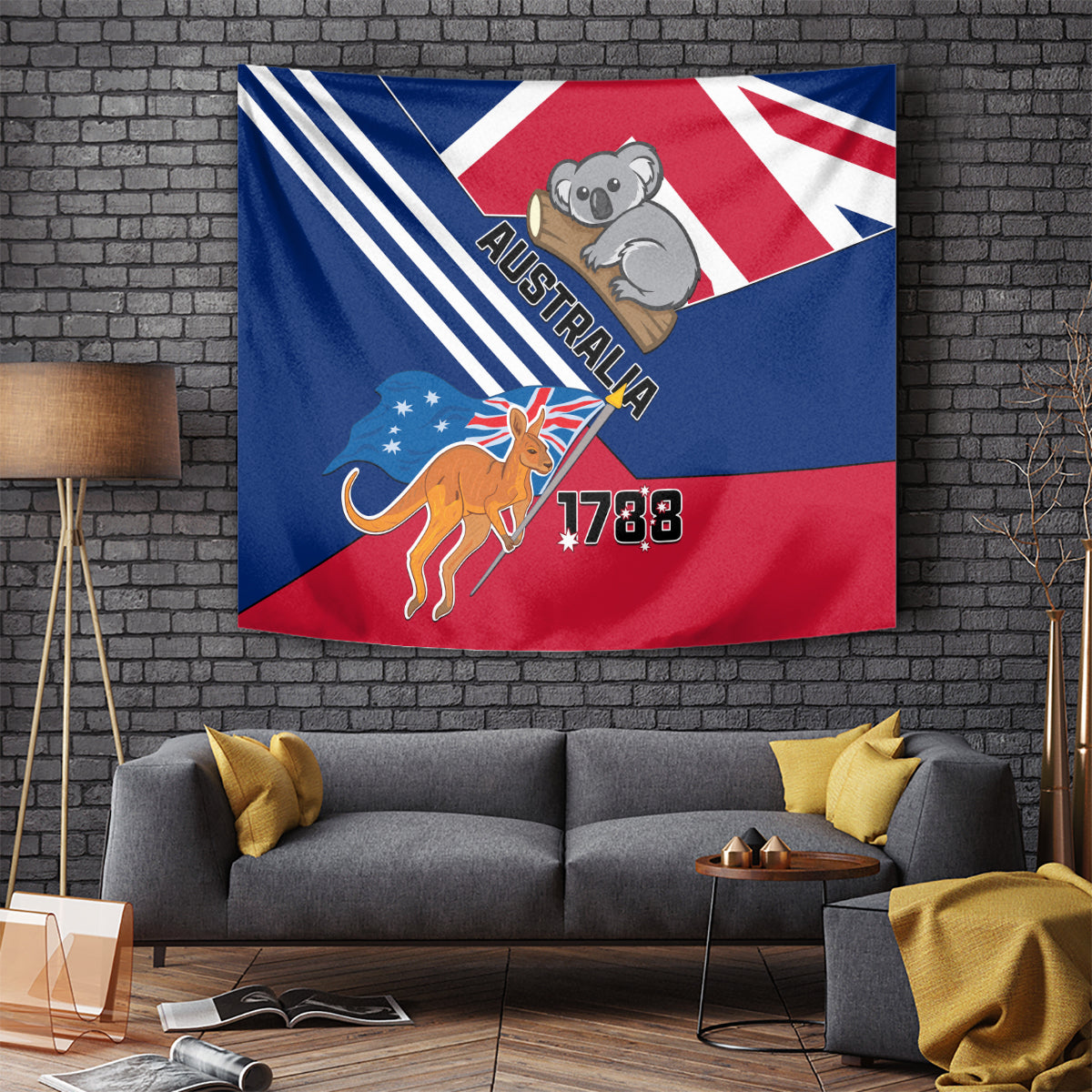 Australia Day Kangaroo and Koala With Flag Tapestry - Wonder Print Shop