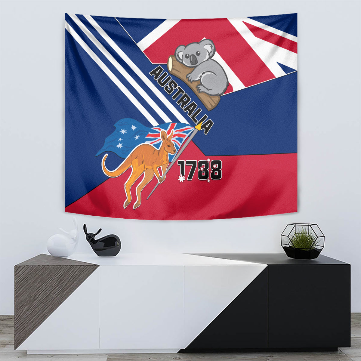 Australia Day Kangaroo and Koala With Flag Tapestry - Wonder Print Shop