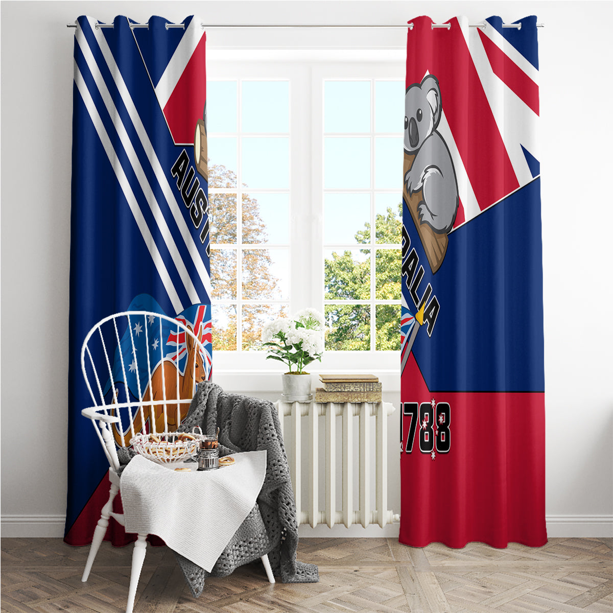 Australia Day Kangaroo and Koala With Flag Window Curtain - Wonder Print Shop