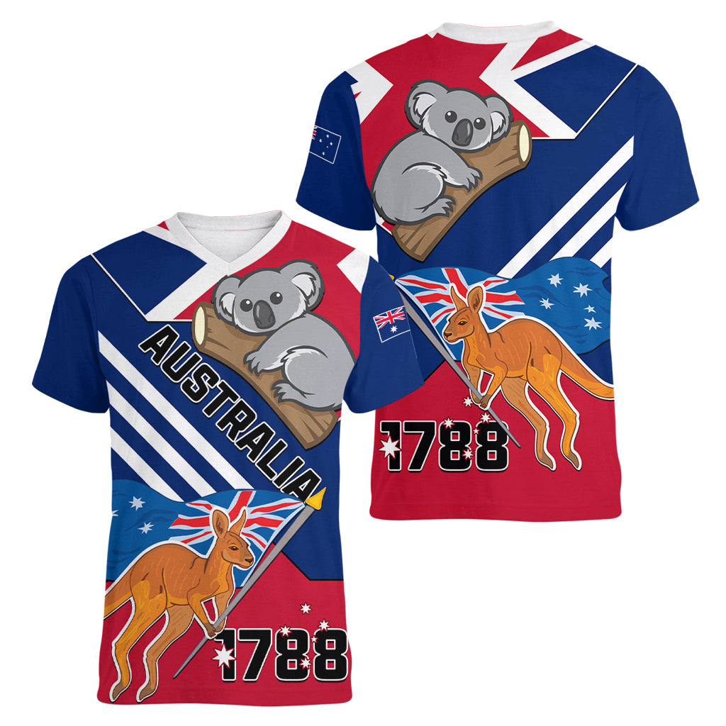 Australia Day Kangaroo and Koala With Flag Women V Neck T Shirt - Wonder Print Shop