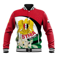 Syria Independence Day Baseball Jacket Syrian Coat Of Arms With Jasmine Flower - Wonder Print Shop