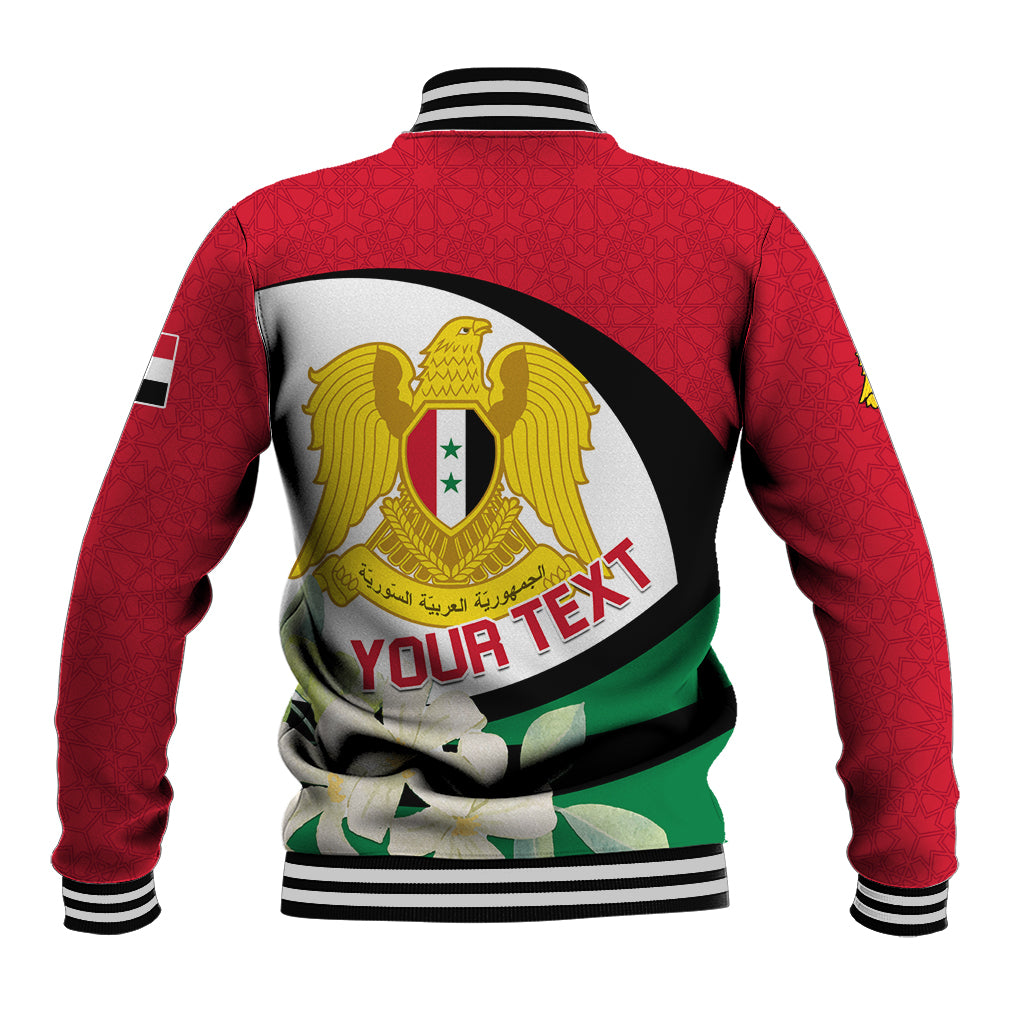 Syria Independence Day Baseball Jacket Syrian Coat Of Arms With Jasmine Flower - Wonder Print Shop