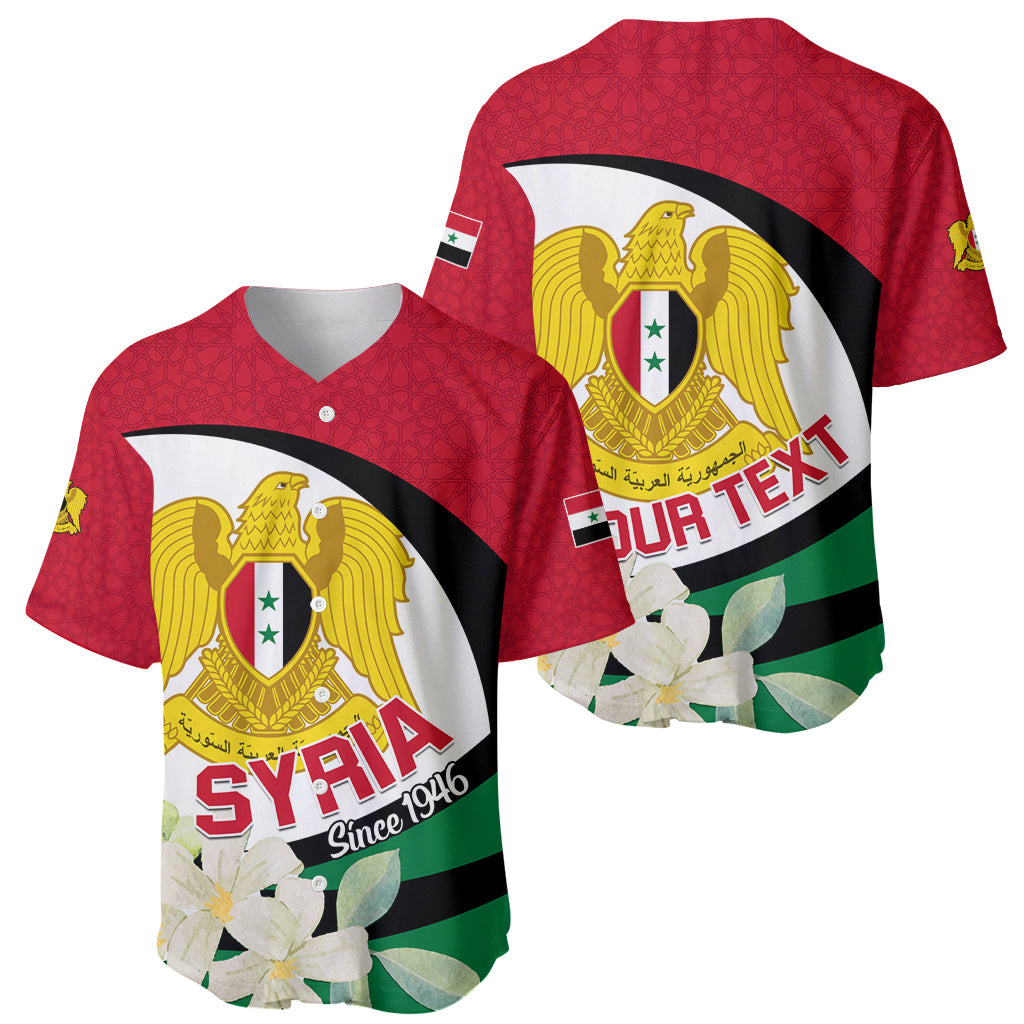 Syria Independence Day Baseball Jersey Syrian Coat Of Arms With Jasmine Flower - Wonder Print Shop