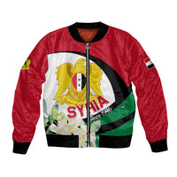 Syria Independence Day Bomber Jacket Syrian Coat Of Arms With Jasmine Flower - Wonder Print Shop