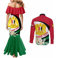 Syria Independence Day Couples Matching Mermaid Dress and Long Sleeve Button Shirt Syrian Coat Of Arms With Jasmine Flower