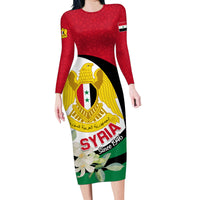 Syria Independence Day Family Matching Long Sleeve Bodycon Dress and Hawaiian Shirt Syrian Coat Of Arms With Jasmine Flower - Wonder Print Shop