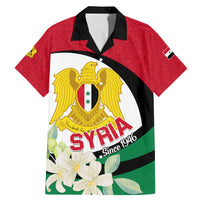 Syria Independence Day Family Matching Mermaid Dress and Hawaiian Shirt Syrian Coat Of Arms With Jasmine Flower - Wonder Print Shop