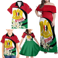 Syria Independence Day Family Matching Off Shoulder Maxi Dress and Hawaiian Shirt Syrian Coat Of Arms With Jasmine Flower - Wonder Print Shop