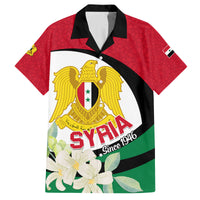 Syria Independence Day Family Matching Off Shoulder Maxi Dress and Hawaiian Shirt Syrian Coat Of Arms With Jasmine Flower - Wonder Print Shop