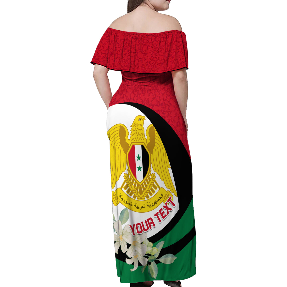 Syria Independence Day Family Matching Off Shoulder Maxi Dress and Hawaiian Shirt Syrian Coat Of Arms With Jasmine Flower - Wonder Print Shop