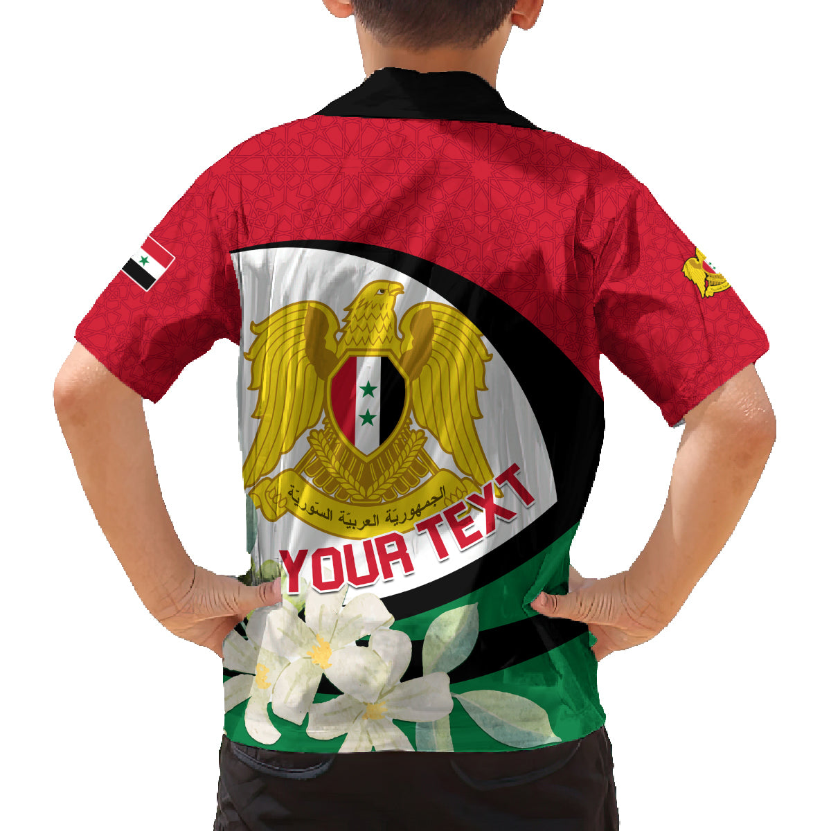 Syria Independence Day Family Matching Puletasi and Hawaiian Shirt Syrian Coat Of Arms With Jasmine Flower - Wonder Print Shop