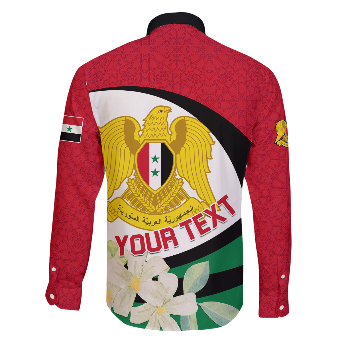 Syria Independence Day Family Matching Summer Maxi Dress and Hawaiian Shirt Syrian Coat Of Arms With Jasmine Flower - Wonder Print Shop