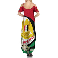 Syria Independence Day Family Matching Summer Maxi Dress and Hawaiian Shirt Syrian Coat Of Arms With Jasmine Flower - Wonder Print Shop