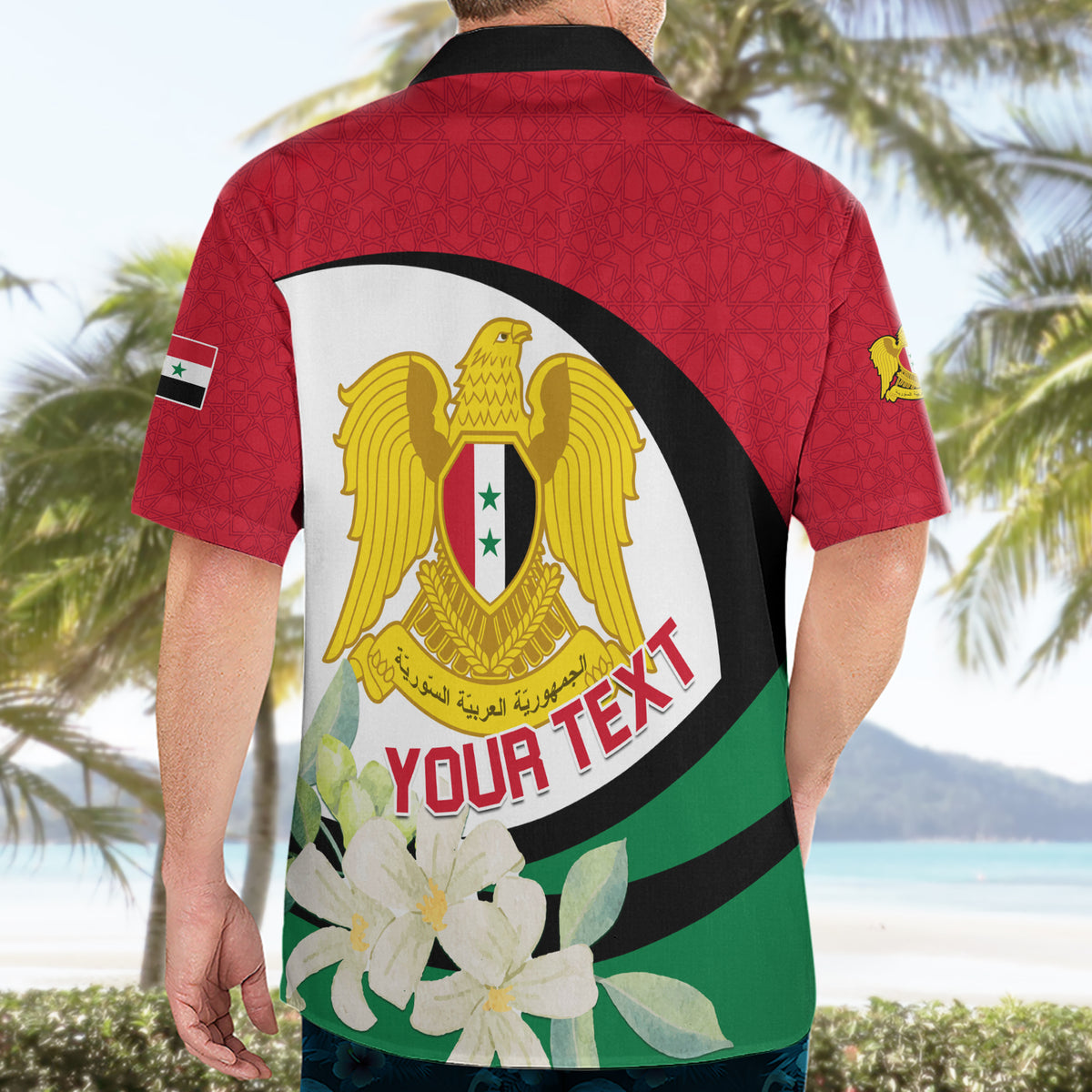Syria Independence Day Hawaiian Shirt Syrian Coat Of Arms With Jasmine Flower - Wonder Print Shop
