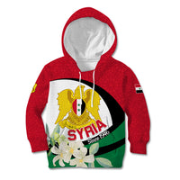 Syria Independence Day Kid Hoodie Syrian Coat Of Arms With Jasmine Flower - Wonder Print Shop