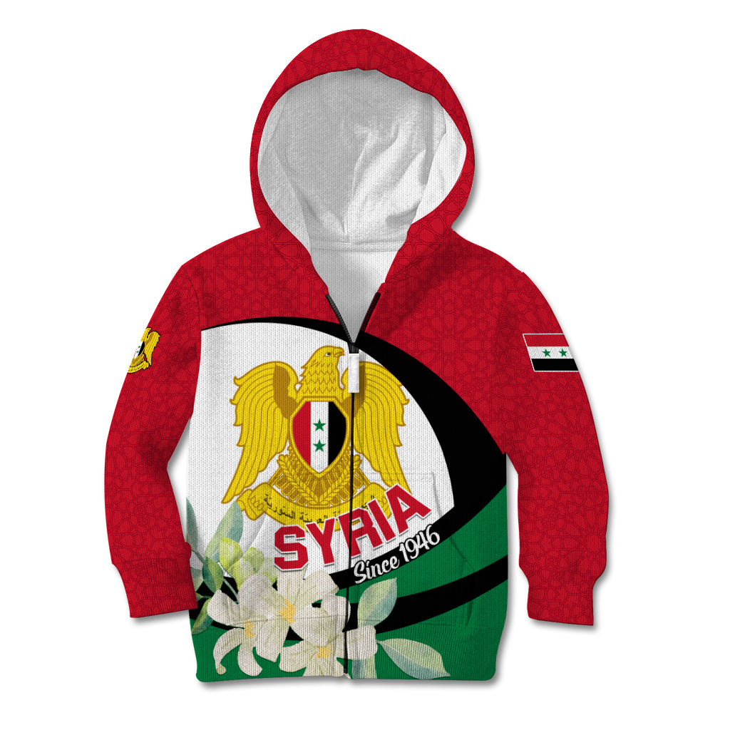 Syria Independence Day Kid Hoodie Syrian Coat Of Arms With Jasmine Flower - Wonder Print Shop
