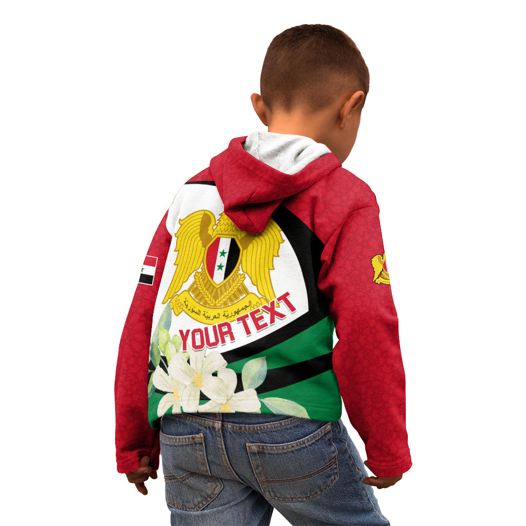 Syria Independence Day Kid Hoodie Syrian Coat Of Arms With Jasmine Flower - Wonder Print Shop