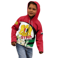 Syria Independence Day Kid Hoodie Syrian Coat Of Arms With Jasmine Flower - Wonder Print Shop