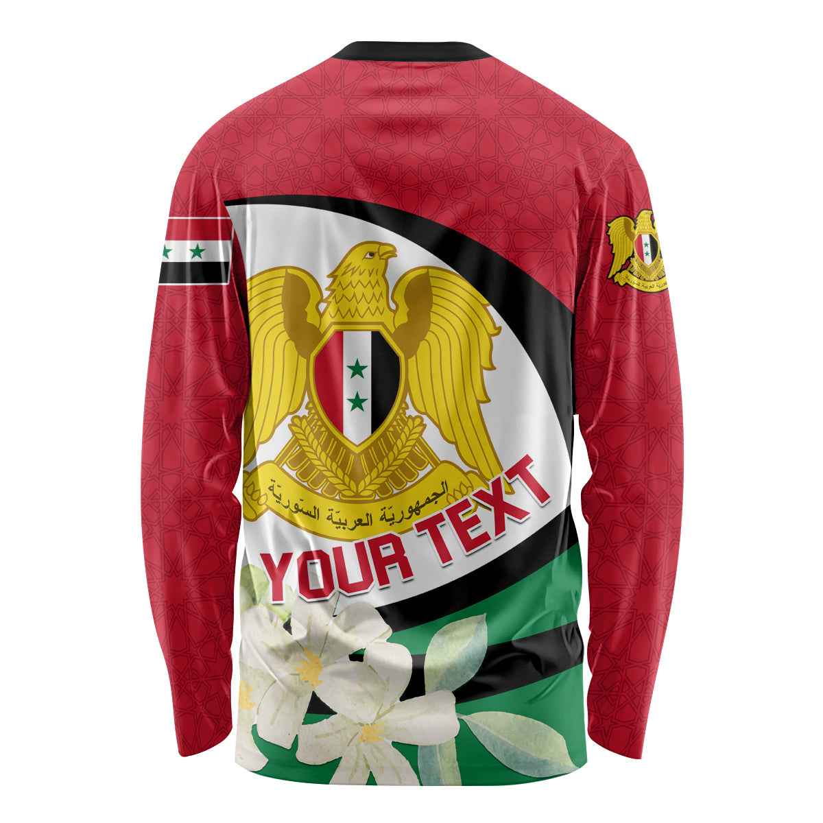Syria Independence Day Long Sleeve Shirt Syrian Coat Of Arms With Jasmine Flower - Wonder Print Shop