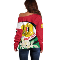 Syria Independence Day Off Shoulder Sweater Syrian Coat Of Arms With Jasmine Flower - Wonder Print Shop