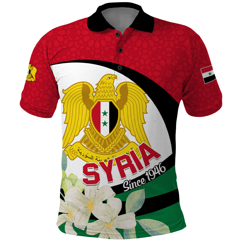 Syria Independence Day Polo Shirt Syrian Coat Of Arms With Jasmine Flower - Wonder Print Shop