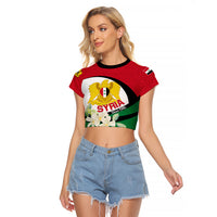 Syria Independence Day Raglan Cropped T Shirt Syrian Coat Of Arms With Jasmine Flower - Wonder Print Shop