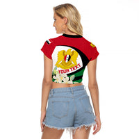 Syria Independence Day Raglan Cropped T Shirt Syrian Coat Of Arms With Jasmine Flower - Wonder Print Shop