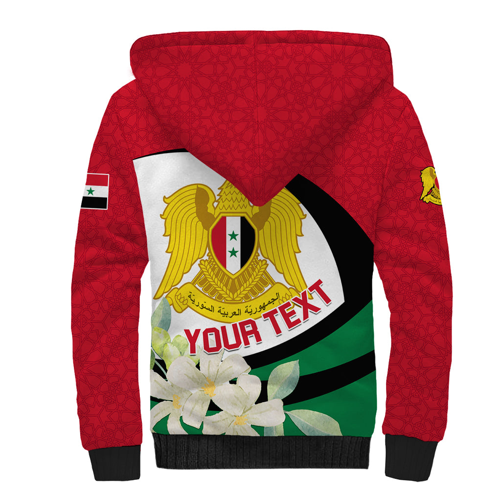 Syria Independence Day Sherpa Hoodie Syrian Coat Of Arms With Jasmine Flower - Wonder Print Shop