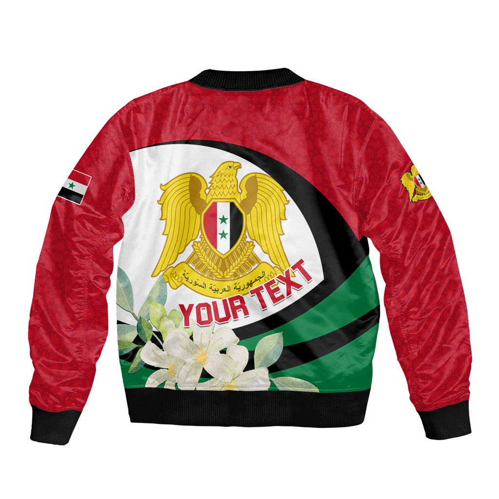 Syria Independence Day Sleeve Zip Bomber Jacket Syrian Coat Of Arms With Jasmine Flower - Wonder Print Shop