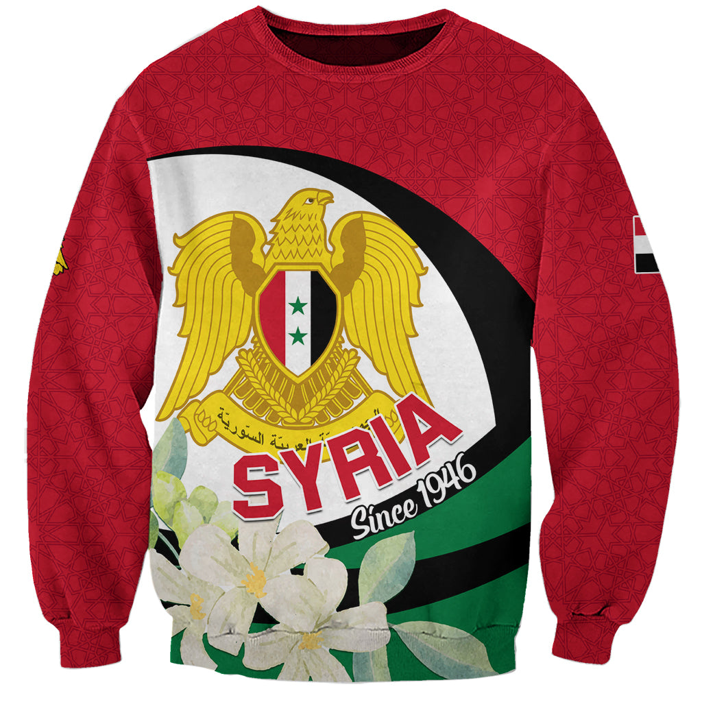 Syria Independence Day Sweatshirt Syrian Coat Of Arms With Jasmine Flower - Wonder Print Shop
