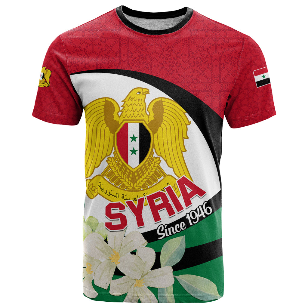 Syria Independence Day T Shirt Syrian Coat Of Arms With Jasmine Flower - Wonder Print Shop