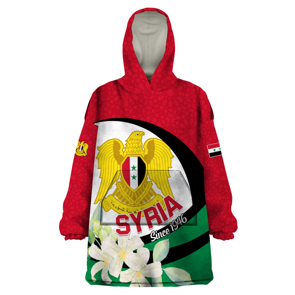 Syria Independence Day Wearable Blanket Hoodie Syrian Coat Of Arms With Jasmine Flower - Wonder Print Shop