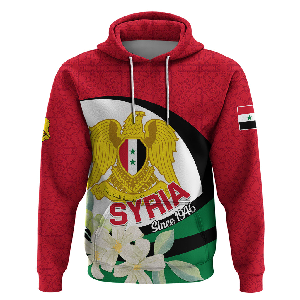 Syria Independence Day Zip Hoodie Syrian Coat Of Arms With Jasmine Flower - Wonder Print Shop